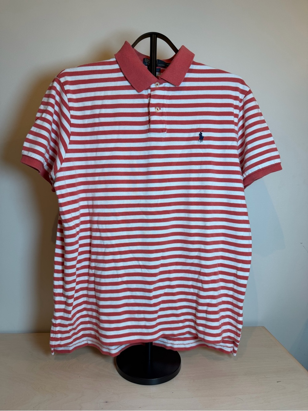 Ralph Lauren Red and White Striped Short-Sleeve Polo